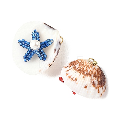 Glass Seed Baeded & Natural Shell Pendants PALLOY-MZ01370-1