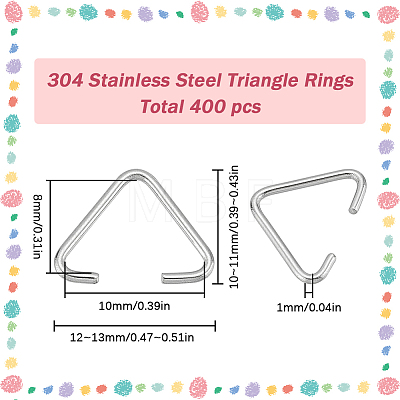 SUNNYCLUE 400Pcs 304 Stainless Steel Triangle Rings STAS-SC0006-24-1