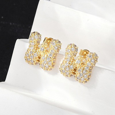 Brass Micro Pave Cubic Zirconia Stud Earrings EJEW-Z091-04G-W-1