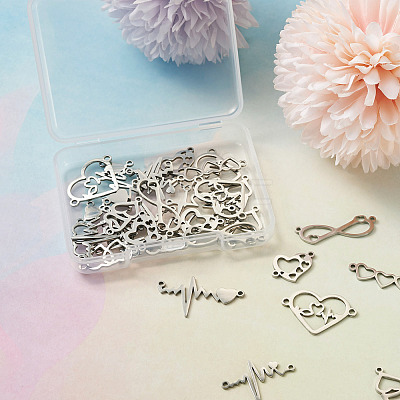 36Pcs 9 Styles 201 Stainless Steel Connector Charms STAS-PJ0001-32-1