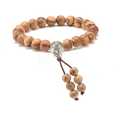 Natural Mixed Wood Round Beads Stretch Bracelet BJEW-JB07362-1