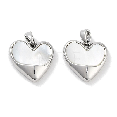 Brass Pave Natural Shell Heart Charms KK-C051-24P-1