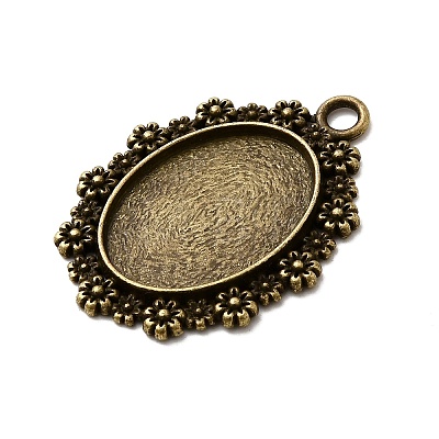 Vintage Tibetan Style Alloy Flower Pendant Cabochon Bezel Settings TIBEP-M018-42AB-NF-1