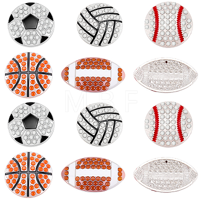 10Pcs 5 Styles Sports Balls Alloy Rhinestone Cabochons FIND-SC0023-43-1
