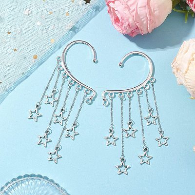 Star Tibetan Style Alloy Cuff Earrings for Women EJEW-TA00525-1