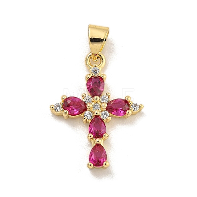 Rack Plating Brass Micro Pave Cubic Zirconia Pendants X-KK-C074-32G-01-1