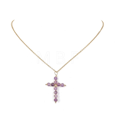 Natural Mixed Gemstone Beaded Cross Pendant Necklace NJEW-JN04357-1
