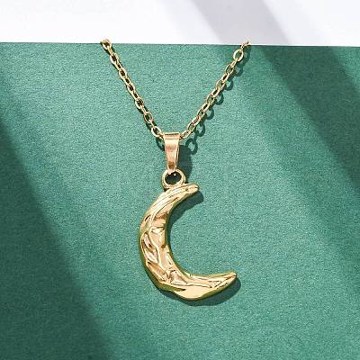 Texture Moon 304 Stainless Steel Pendant Necklaces NJEW-H059-13G-1