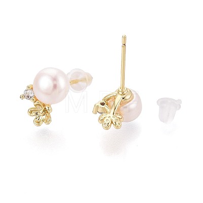 Flower Brass Micro Pave Clear Cubic Zirconia Stud Earrings PEAR-N020-WX14-1