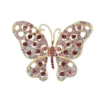 Butterfly Alloy Rhinestone Brooches PW-WG40679-01-1