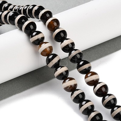 Natural Tibetan Striped Pattern dZi Agate Beads Strands G-B084-A04-02-1