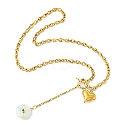 Adjustable 304 Stainless Steel Heart Pendant Curb Chain Lariat Necklaces NJEW-JN06252-1