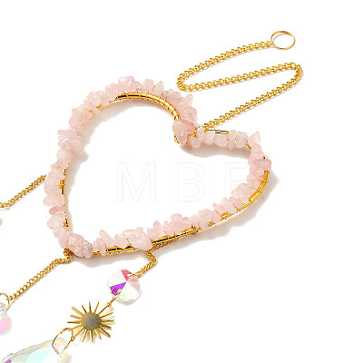 Heart Natural Rose Quartz Chips Hanging Ornaments HJEW-G024-01A-1