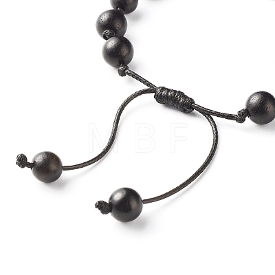 Round Natural Wood Beaded Bracelet for Men Women BJEW-JB06904-1