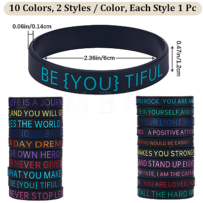 20Pcs 20 Style Motivational Quotes Silicone Cord Bracelets Wristbands BJEW-WH0020-51B-1