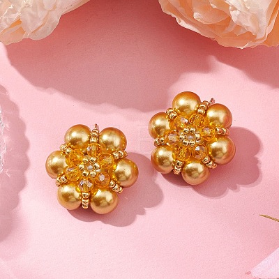 Glass Seed Beads Flower Stud Earrings EJEW-MZ00349-03-1