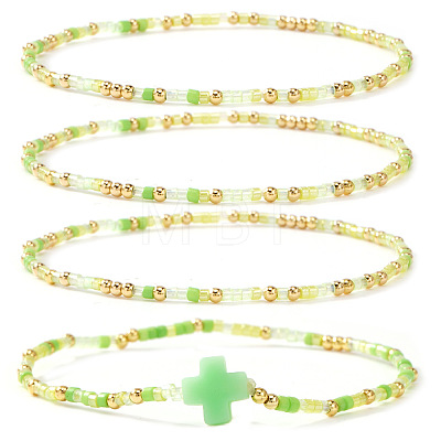 4Pcs Vintage Cylinder Seed Beads &  Brass Beaded Bracelet Sets VC6317-1-1