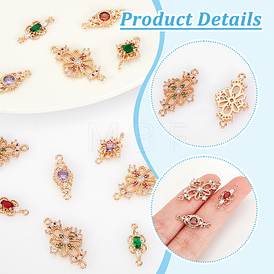 AHADERMAKER 16Pcs 8 Styles Brass Micro Pave Cubic Zirconia Connector Charms GLAA-GA0001-78-1