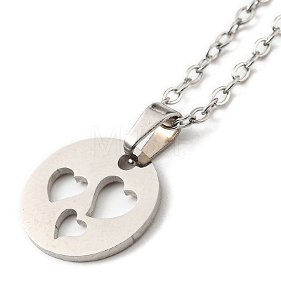 201 Stainless Steel Heart Pendant Necklace with Cable Chains NJEW-Q317-18P-1