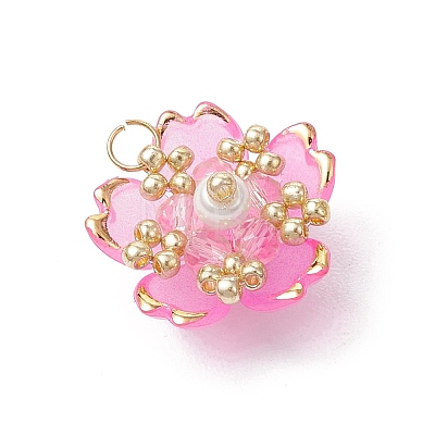Handmade Glass Seed Beaded Sakura Pendants PALLOY-MZ00763-02-1