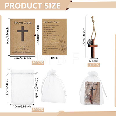 Wood Cross with Jute Cord Pendant Decorations HJEW-GA00090-1