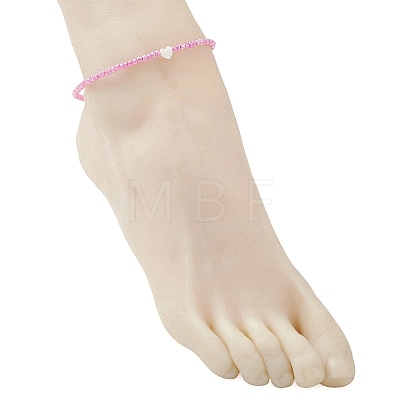 12Pcs 12 Colors Summer Beach Natural Shell Heart with Glass Beaded Anklets AJEW-AN00779-1
