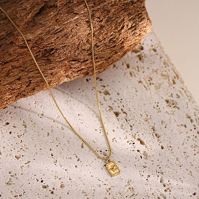 304 Stainless Steel Rectangle with Butterfly Pendant Round Snake Chain Necklaces for Women WG3CF6B-01-1