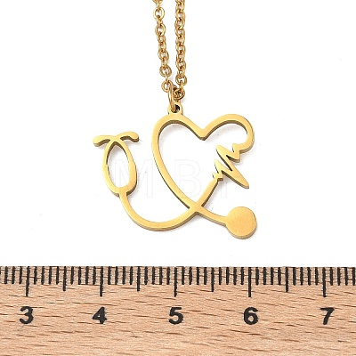 304 Stainless Steel Heart Shaped Stethoscope Pendant Necklaces for Women NJEW-B158-03G-1