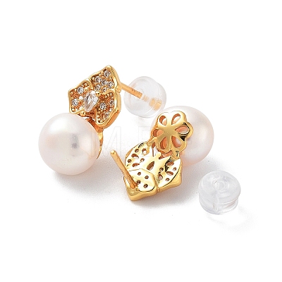 Flower Natural Pearl Stud Earrings for Women EJEW-E303-22G-1
