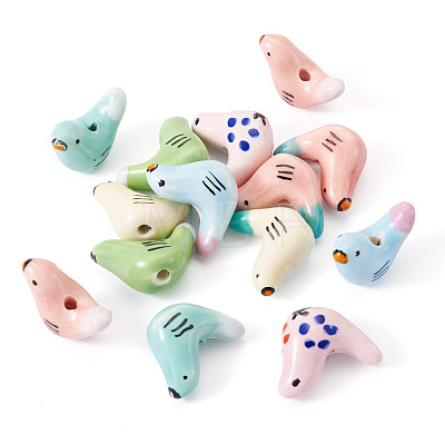 14Pcs 7 Colors Handmade Porcelain Beads PORC-TA0001-18-1
