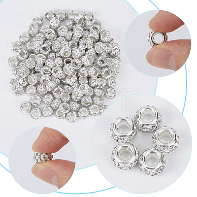 Handmade Polymer Clay Rhinestone European Large Hole Beads with Silver Color Plated Brass Cores FPDL-PA0001-02A-1