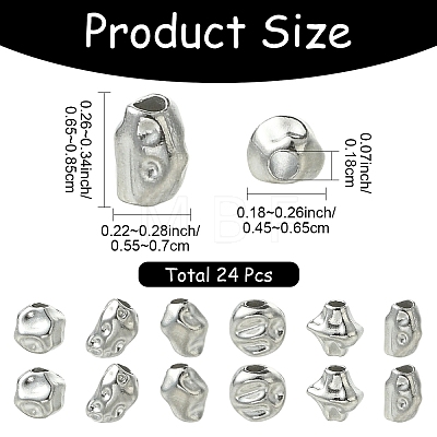 24Pcs 6 Styles Hammered 304 Stainless Steel Beads STAS-YW0011-32-1