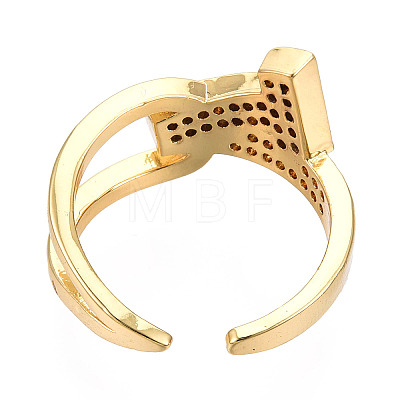 Cubic Zirconia Initial Letter T Open Cuff Ring RJEW-N037-041B-1