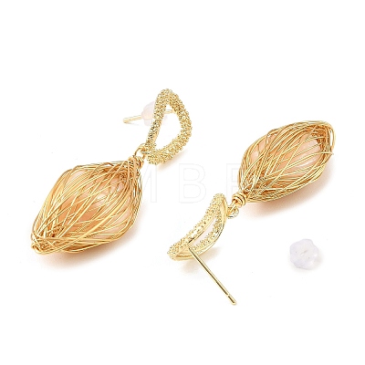 Natural Pearl Twist Teardrop Dangle Studs Earrings EJEW-K252-01G-1