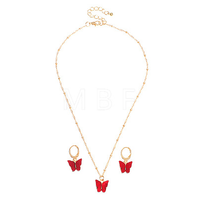 Butterfly Alloy Resin Pendant Necklaces & Hoop Earrings Sets for Women WGFA008-10-1