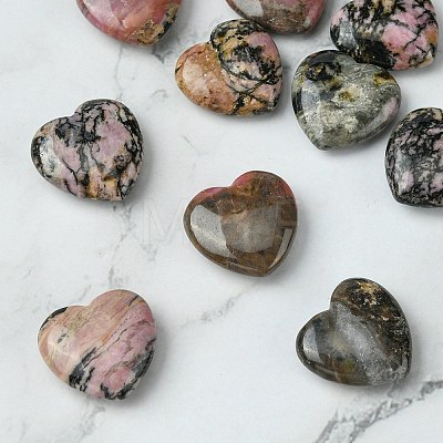Natural Rhodonite Heart Palm Stone G-YW0001-54-1