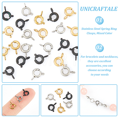 Unicraftale 24Pcs 3 Styles Ion Plating(IP) 304 Stainless Steel Spring Ring Clasps STAS-UN0052-58-1