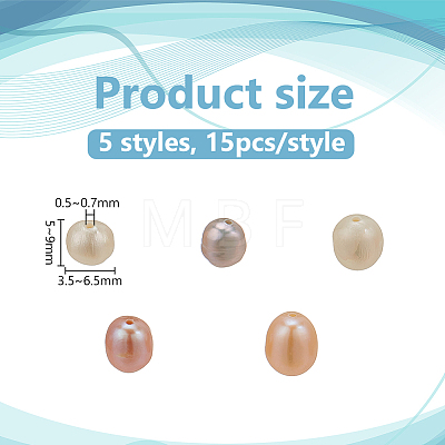 75Pcs 5 Style Natural Cultured Freshwater Pearl Beads PEAR-WR0001-04-1
