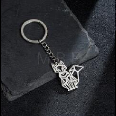 Non-Tarnish 201 Stainless Steel Hollow Fox Pendant Keychain PW-WG77724-01-1