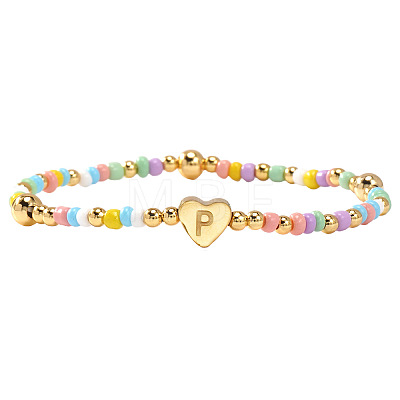 Summer Stainless Steel Heart Alphabet Colorful Glass Seed Beaded Stretch Bracelets for Women JV8929-42-1