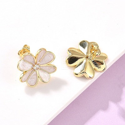 Flower Brass Enamel Stud Earrings EJEW-C177-01G-02-1