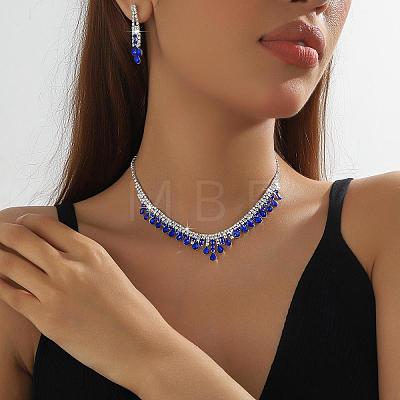 Alloy Rhinestone Teardrop Tassel Necklaces & Stud Earrings Sets FS-WG9D3B7-03-1