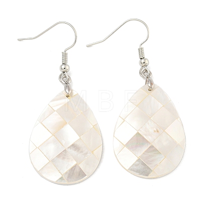 Rack Plating Brass Natural White Shell Dangle Earrings EJEW-N055-52B-1