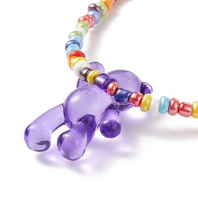 Acrylic Bear & Glass Seed Beaded Necklace for Women NJEW-JN03930-1