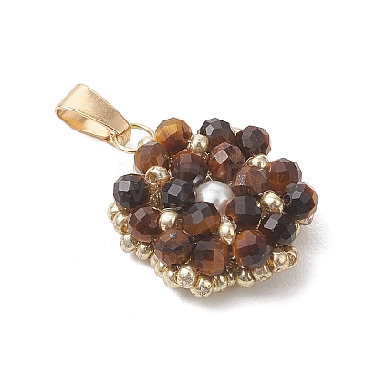 Natural Mixed Gemstone Faceted Round Cluster Flower Pendants PALLOY-MZ01197-1