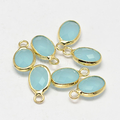 Oval Faceted Golden Tone Brass Glass Charms X-GLAA-O015-G-1