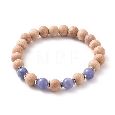 Round Natural Quartz(Dyed) Beaded Stretch Bracelets BJEW-JB05607-05-1
