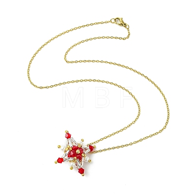 Glass Seed Beads Beaded Star Pendant Necklaces NJEW-MZ00088-05-1