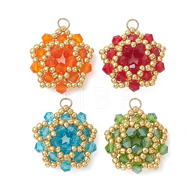 4Pcs 4 Colors Imitate Austrian Crystal Bicone Glass & Seed Glass Pendants PALLOY-MZ01304-1