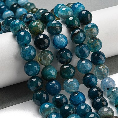 Faceted Natural Dragon Veins Agate Beads Strands G-F447-12mm-P05-1